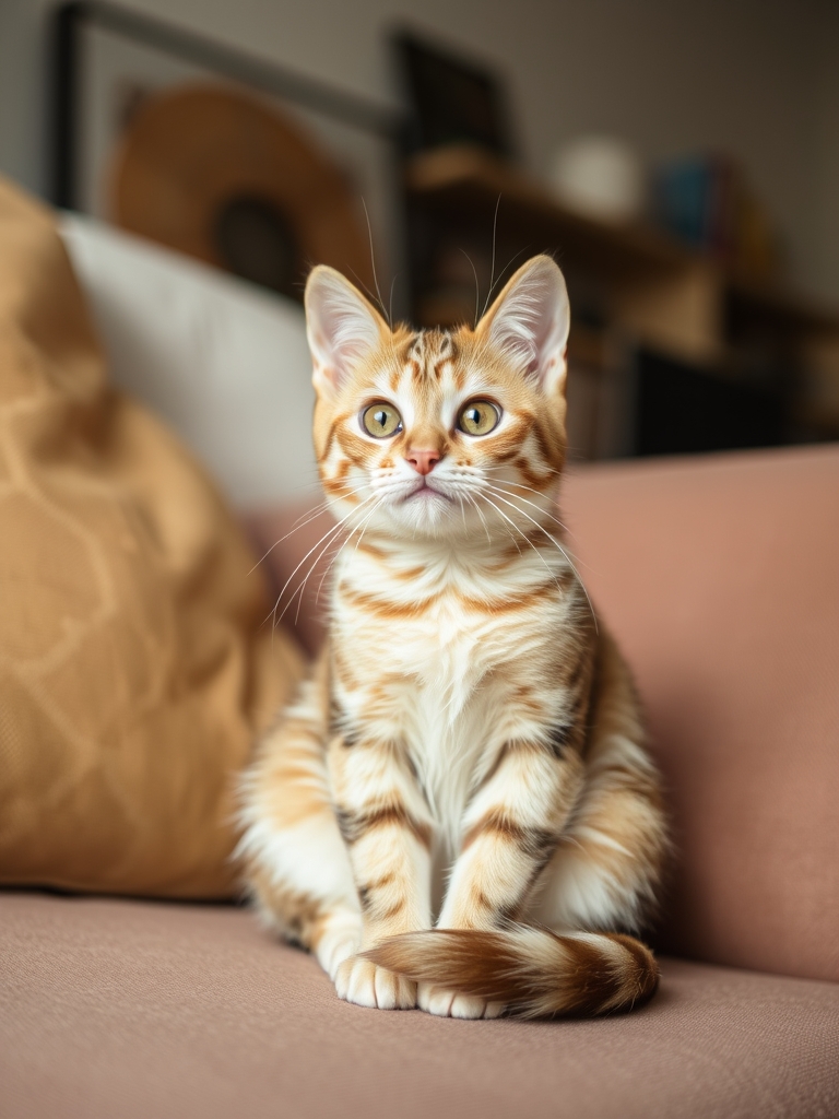 A cute cat sitting on a sofa