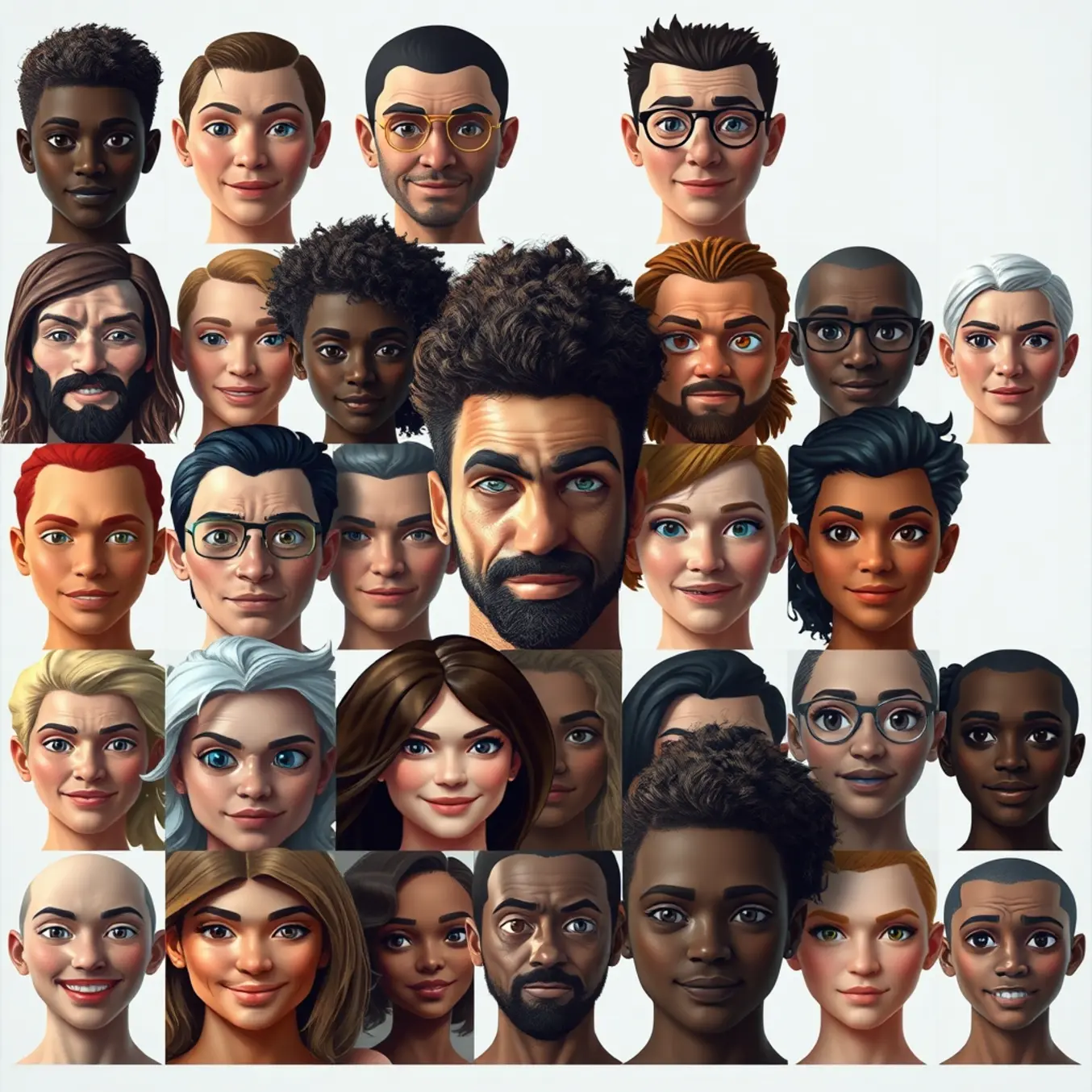 alt_text: A grid of diverse, expressive faces in a hyper-realistic style, featuring subtle glowing neural patterns on a minimalist background.