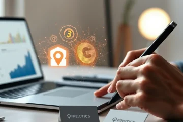 alt_text: A designer creates a glowing 3D brand logo from digital particles on a tablet, with analytics and a business card nearby.